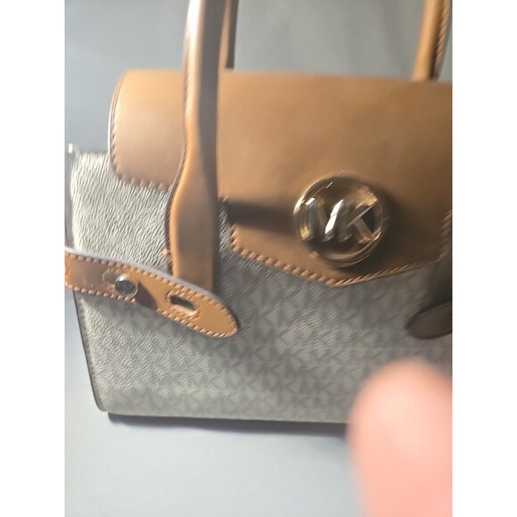 Michael Kors Monogram Small Satchel Handbag with Leather Accents - Picture 4 of 7
